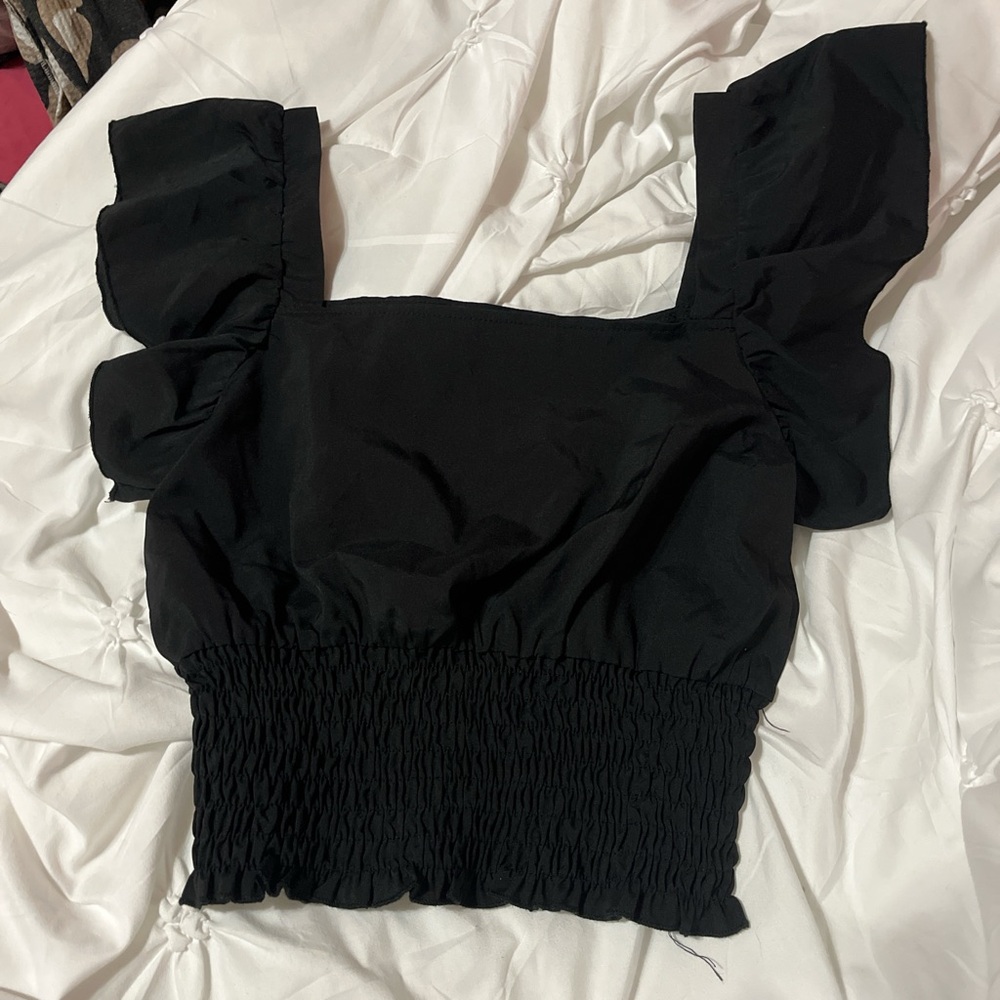 SHEIN Black Ruffled Blouse